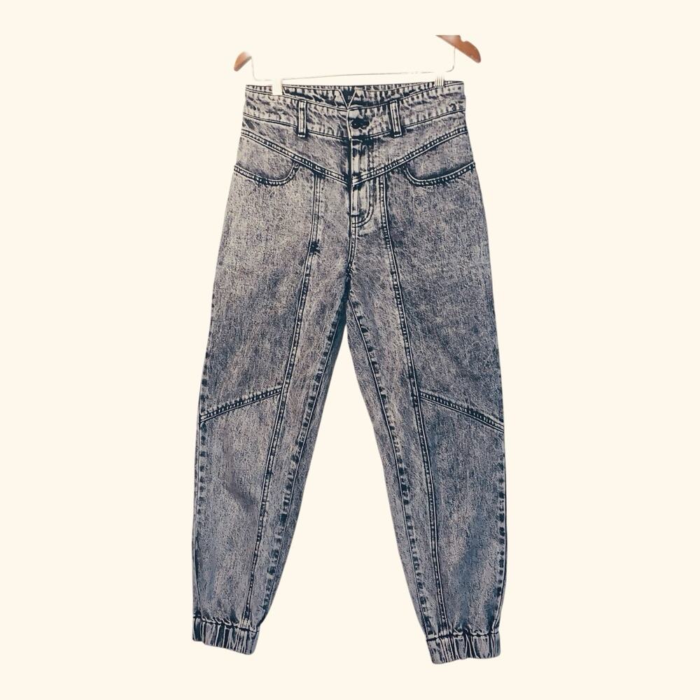 Bardot Womens Spliced Seam Jogger Jeans Blue Tapered Pockets Acid Wash Denim 28